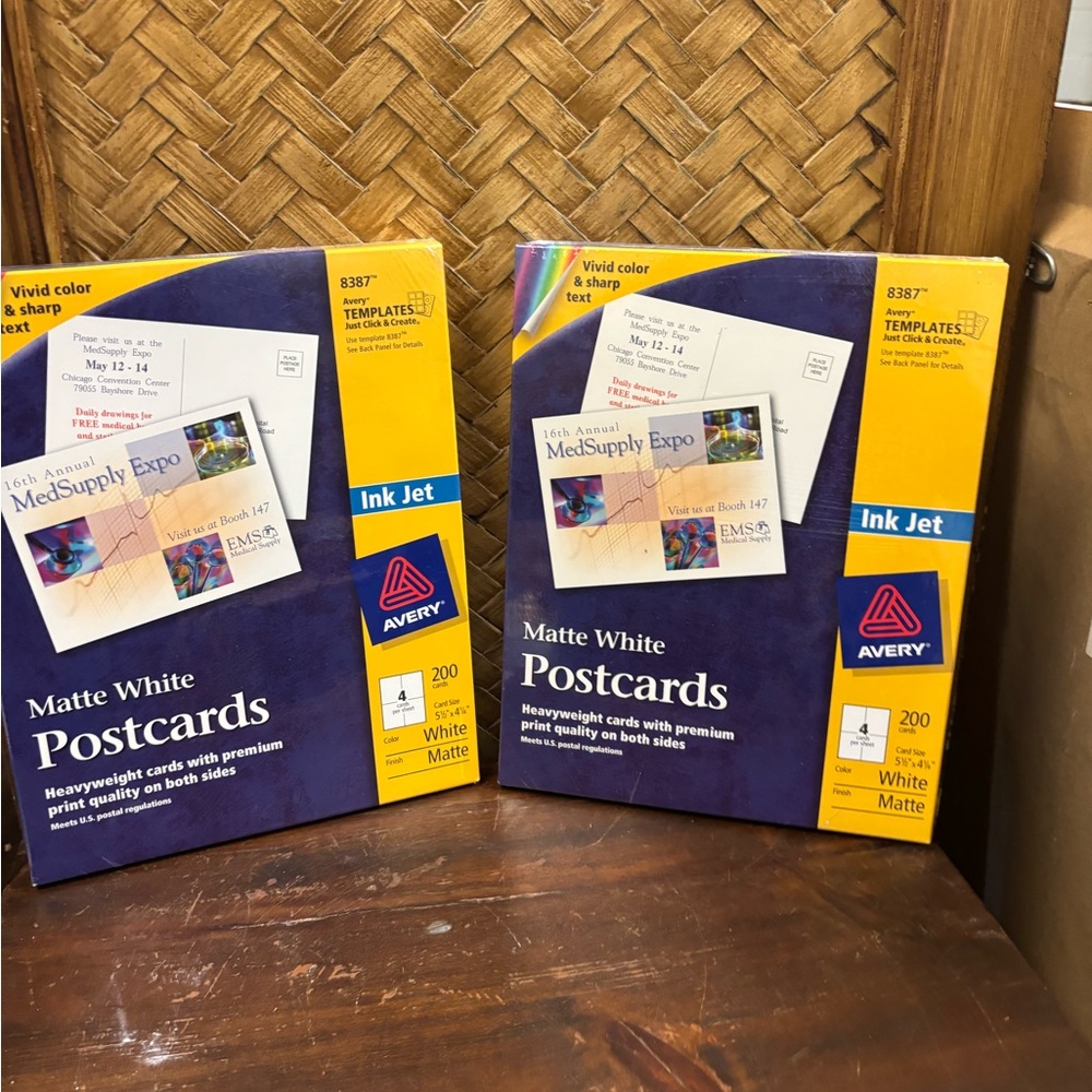 Two packs of Avery Ink Jet Matte White Postcards